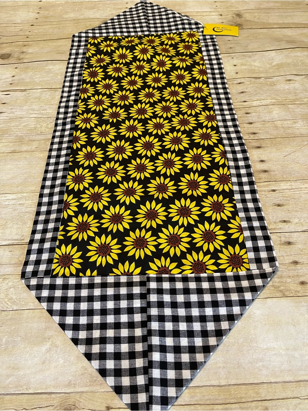 NEW Table Runner Sunflowers & Black Checkered Farmhouse Decor Cotton Two Sides